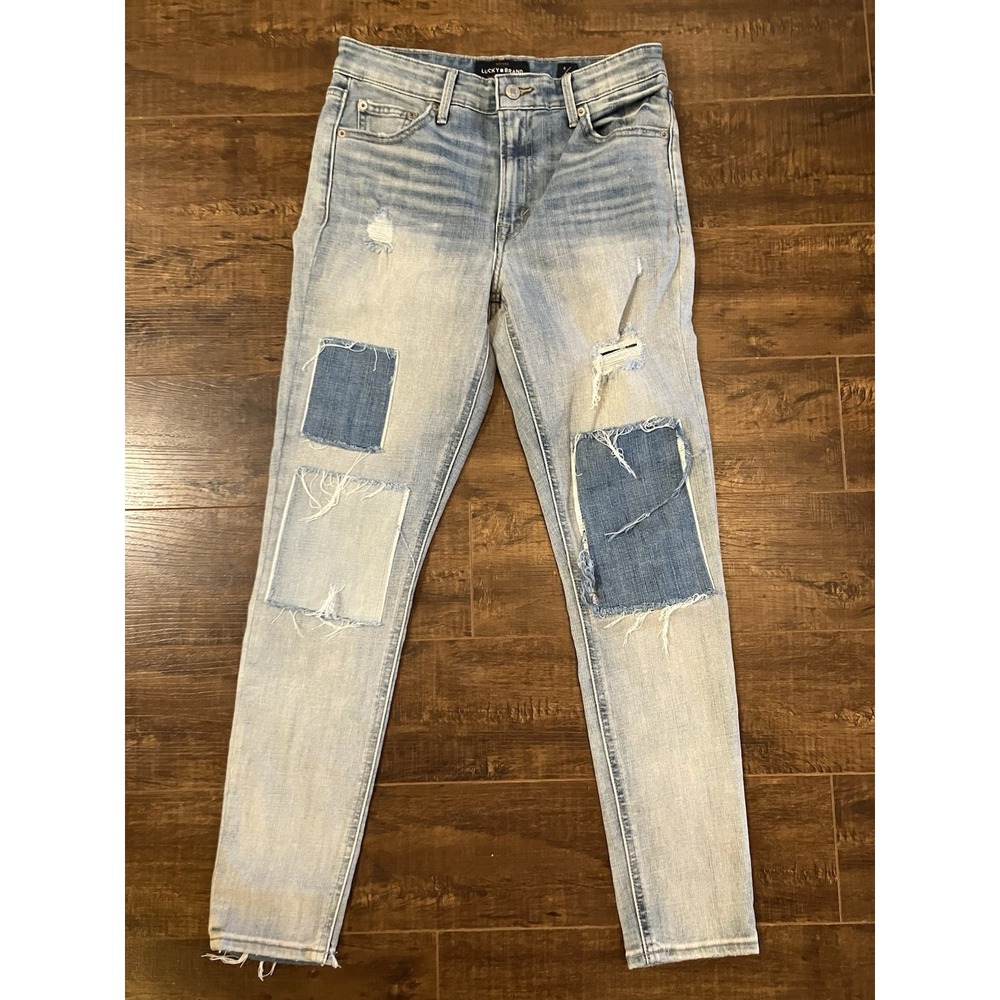 Lucky Brand Bridgette Skinny Jeans 4/27 Sunny Distressed Patch Raw Hem